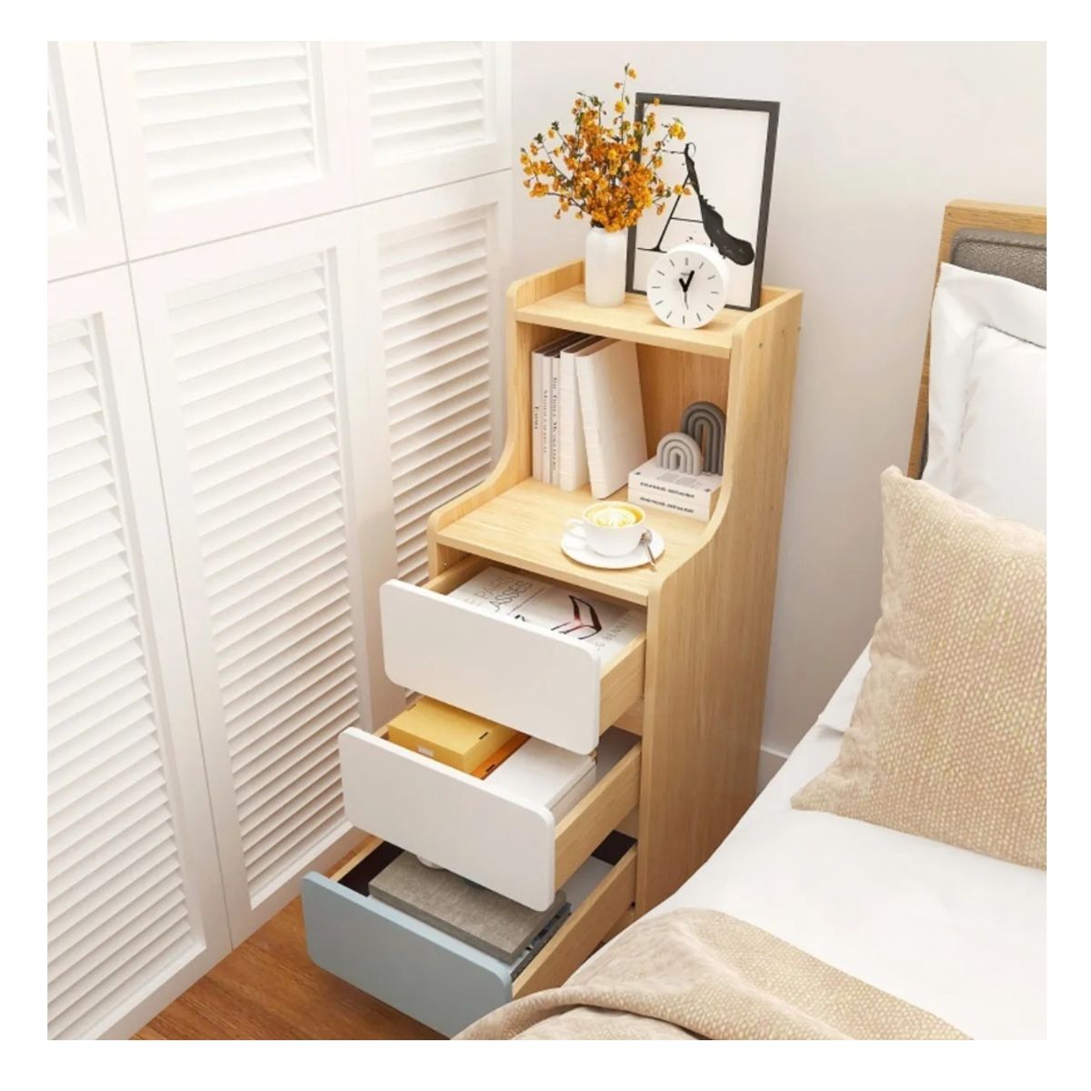 HOMER DESIGN - Velador Angosto Con Cajones Tricolor Homer Design 30x34x87cm