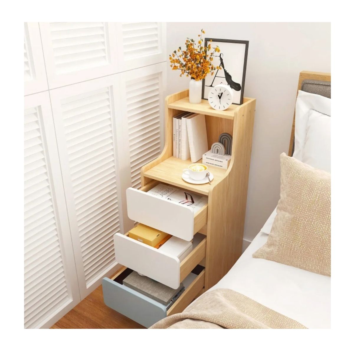 HOMER DESIGN - Velador Angosto Con Cajones Tricolor Homer Design 30x34x87cm