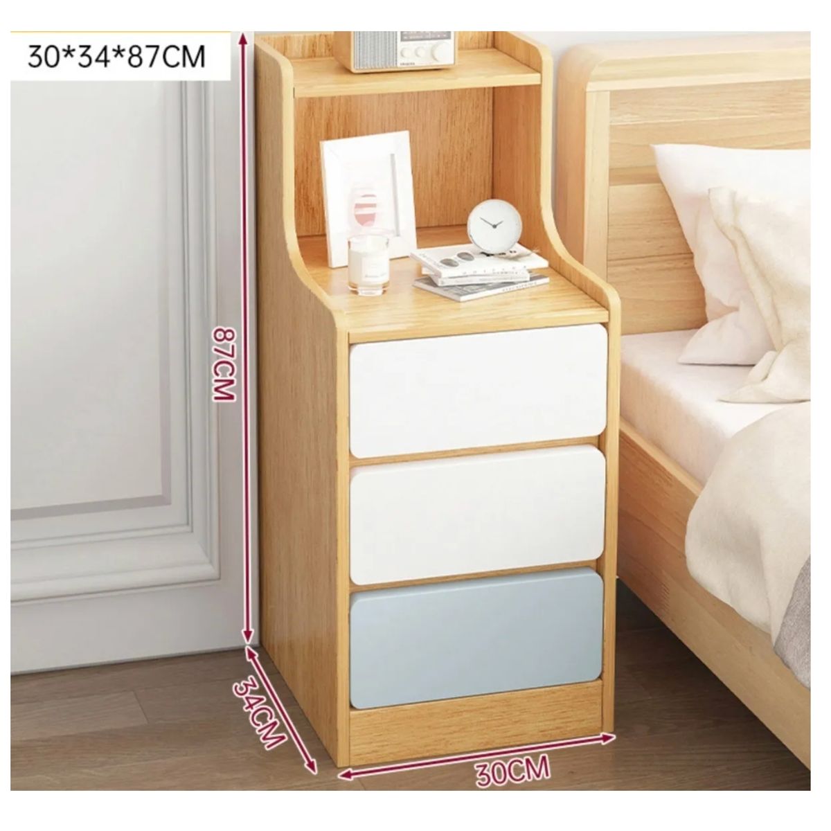 HOMER DESIGN - Velador Angosto Con Cajones Tricolor Homer Design 30x34x87cm