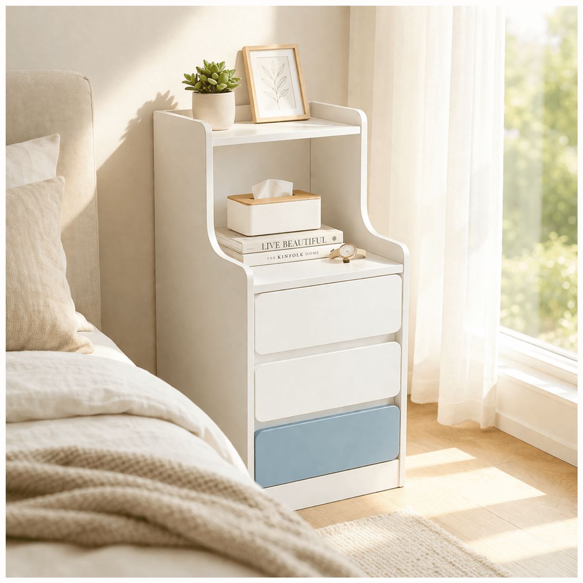 HOMER DESIGN - Velador Angosto Con Cajones Tricolor Homer Design 30x34x87cm