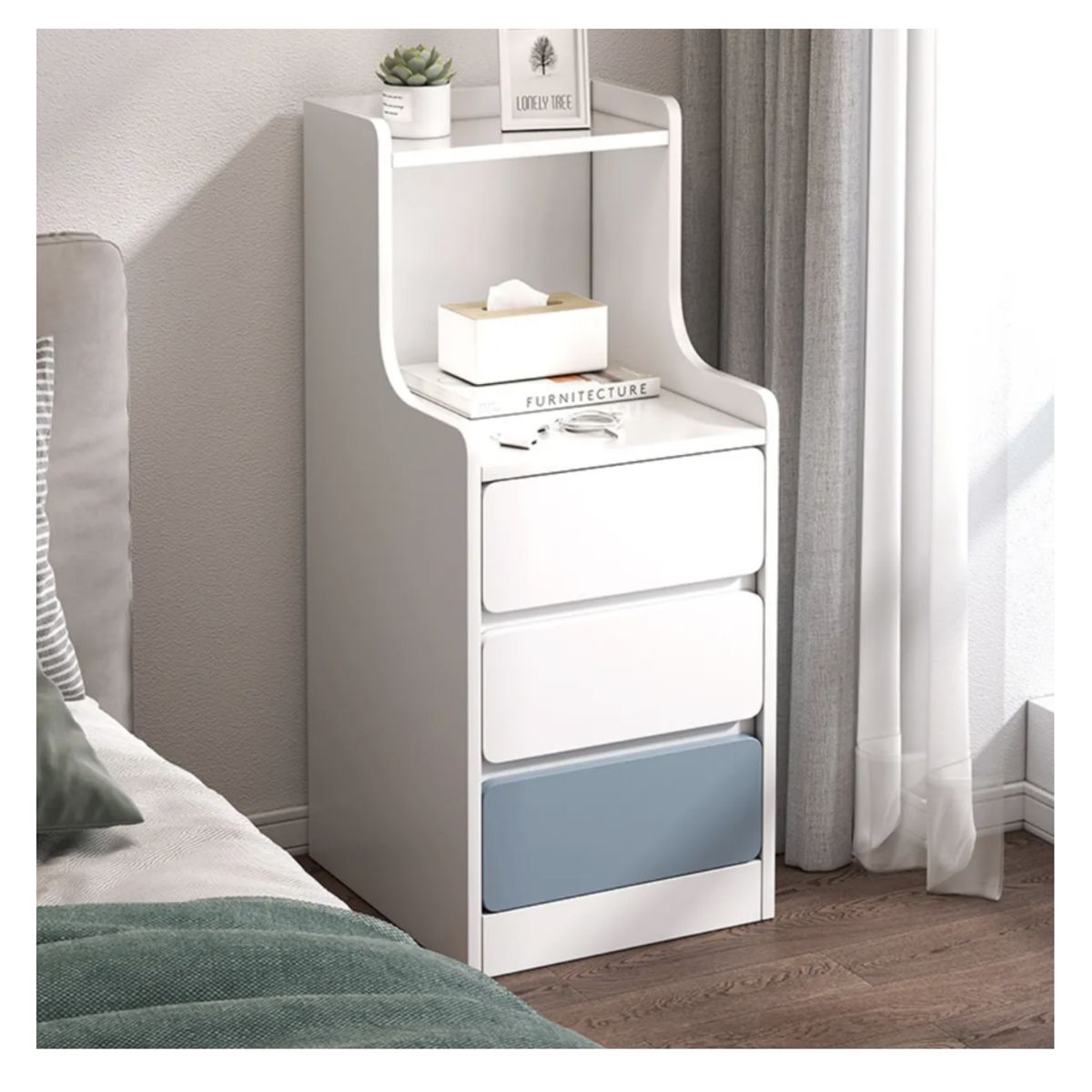 HOMER DESIGN - Velador Angosto Con Cajones Tricolor Homer Design 30x34x87cm