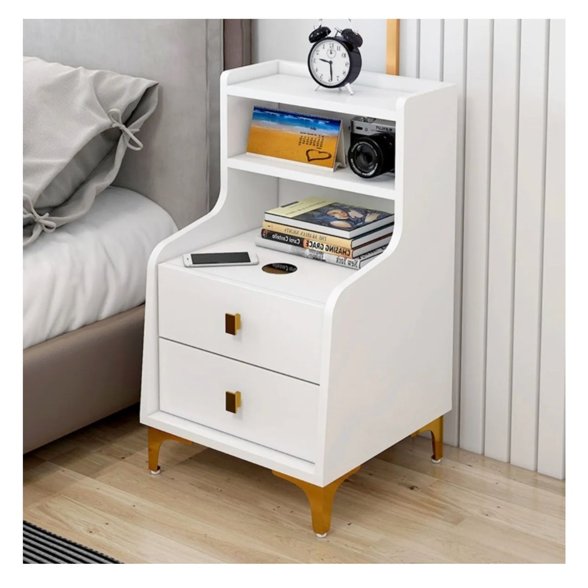 HOMER DESIGN - Velador 2 Niveles Con Cargador Inalambrico  40*34*68 Homer