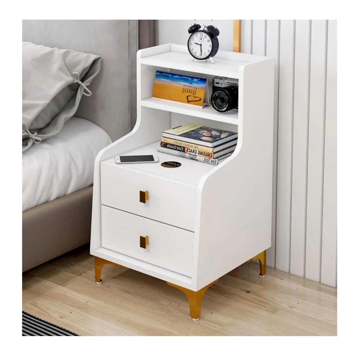 HOMER DESIGN - Velador 2 Niveles Con Cargador Inalambrico  40*34*68 Homer