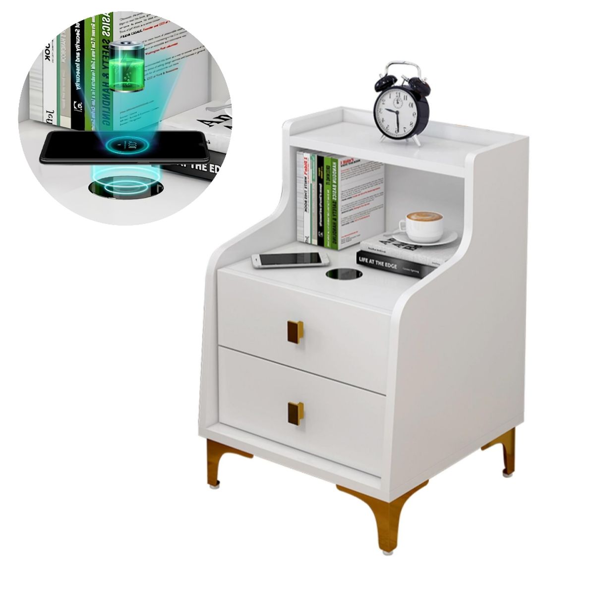 HOMER DESIGN - Velador 2 Niveles Con Cargador Inalambrico  40*34*68 Homer