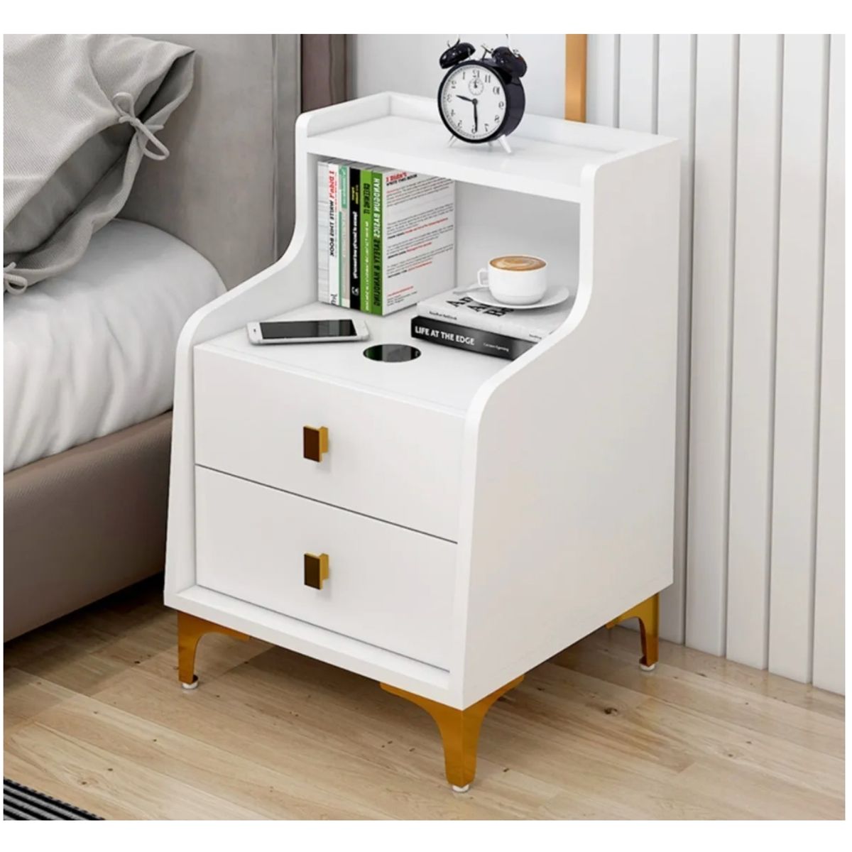 HOMER DESIGN - Velador 2 Niveles Con Cargador Inalambrico 40*34*58 Homer