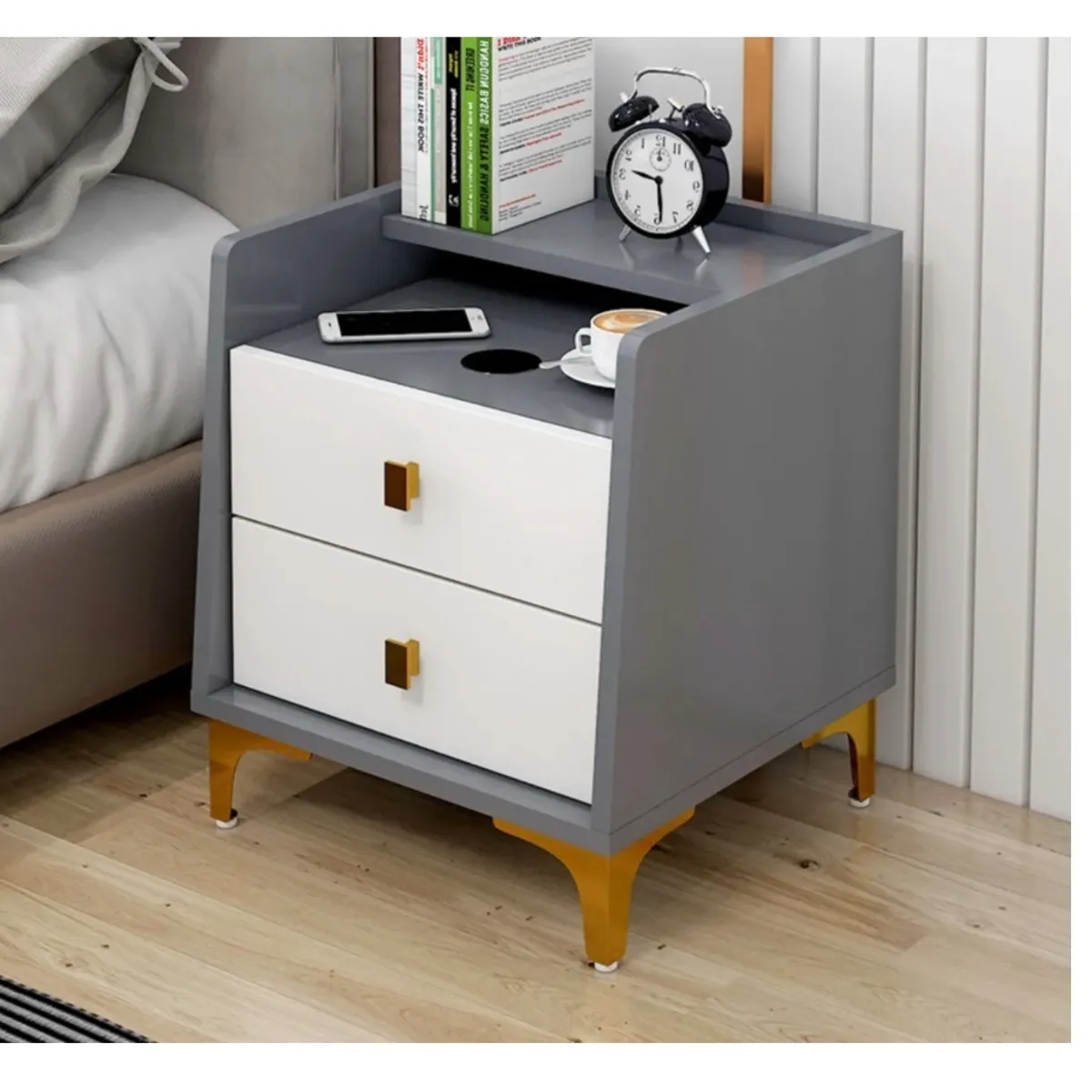 HOMER DESIGN - Velador 2 Niveles Con Cargador Inalambrico 40*34*50 Doble