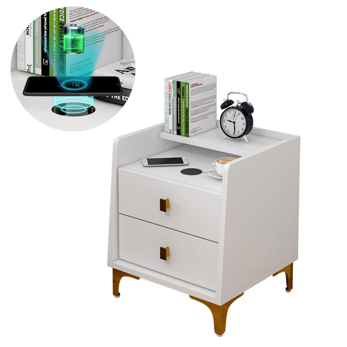 HOMER DESIGN - Velador 2 Niveles Con Cargador Inalambrico 40*34*50 Doble