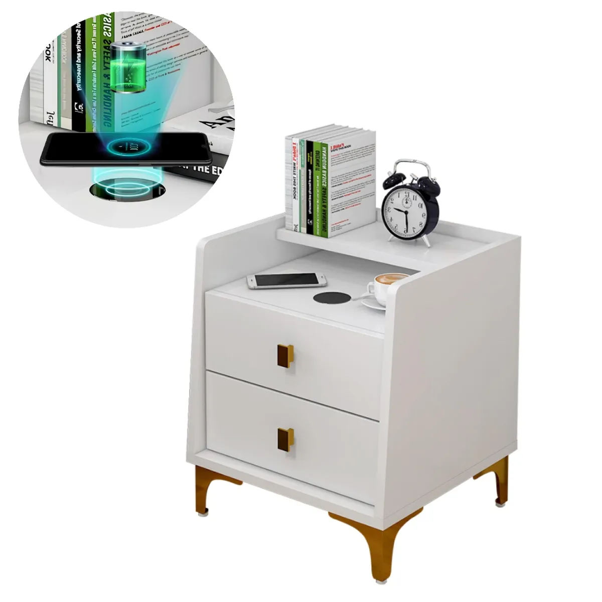 HOMER DESIGN - Velador 2 Niveles Con Cargador Inalambrico 40*34*50 Doble