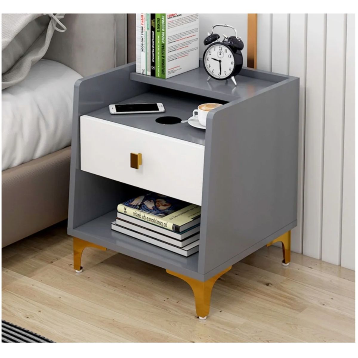 HOMER DESIGN - Velador 2 Niveles Con Cargador Inalambrico 40*34*50 Homer