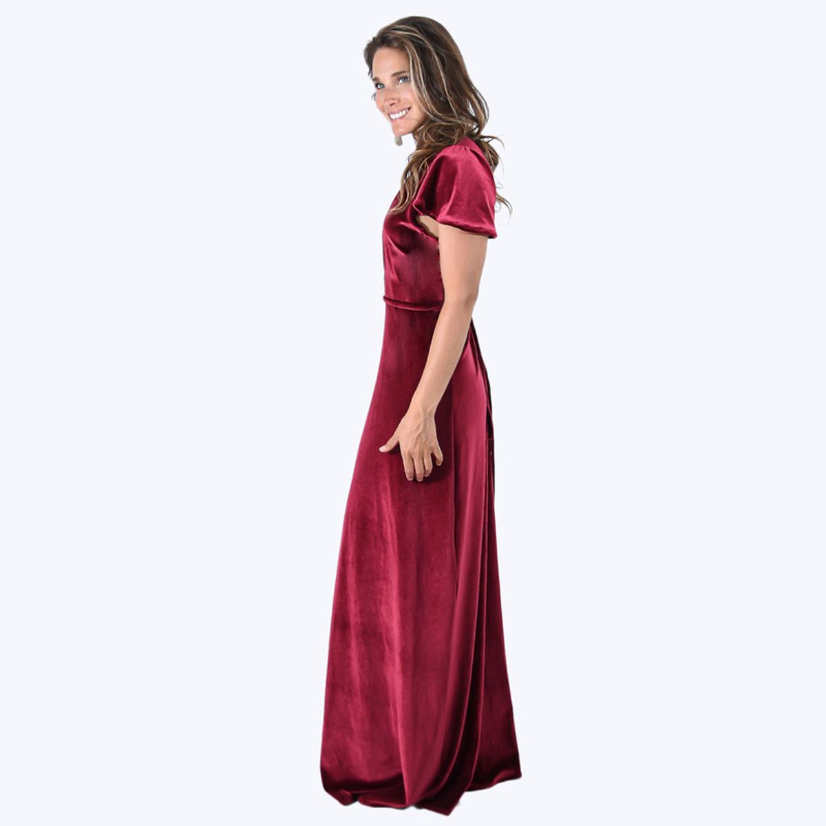 MARIA PASKARO - Vestido Largo York Burdeo Terciopelo Mangas Maria Paskaro MARIA PASKARO