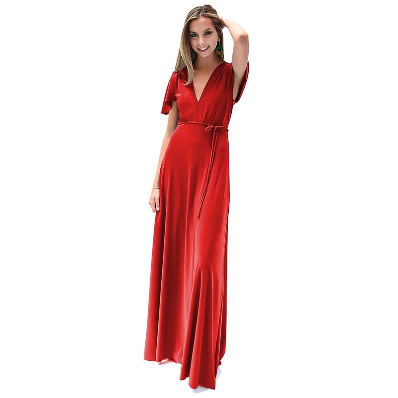 MARIA PASKARO - Vestido Largo York Rojo Italiano Lycra Mangas Maria Paskaro MARIA PASKARO