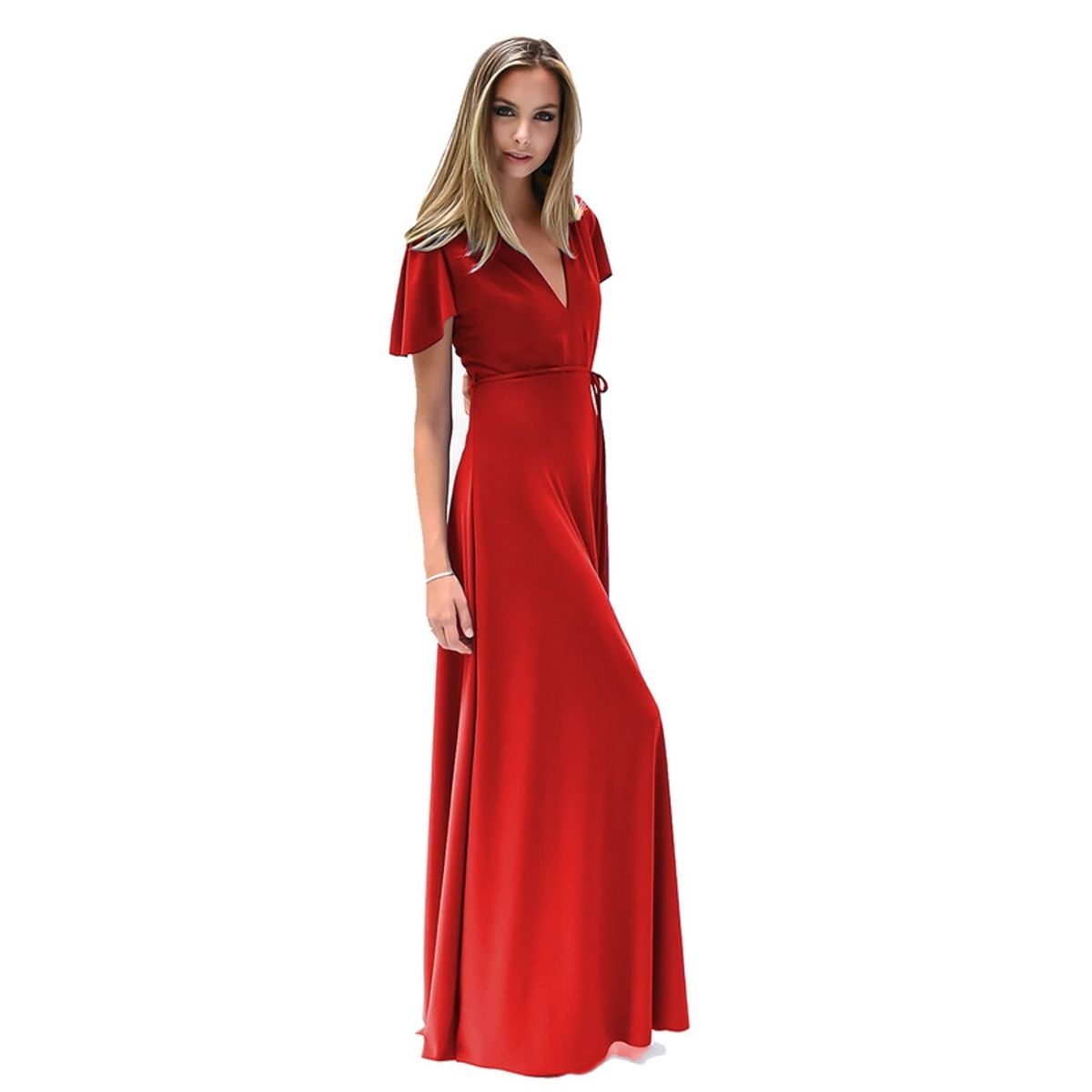 MARIA PASKARO - Vestido Largo York Rojo Italiano Lycra Mangas Maria Paskaro MARIA PASKARO