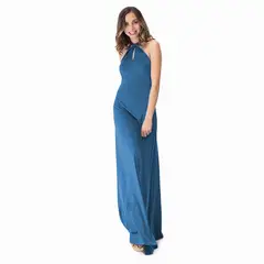MARIA PASKARO - Vestido Largo Oporto Turquesa Lycra Halter Amarra