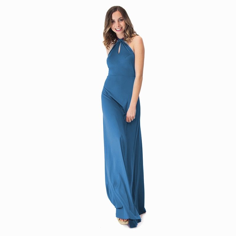 MARIA PASKARO - Vestido Largo Oporto Turquesa Lycra Halter Amarra Maria Paskaro MARIA PASKARO