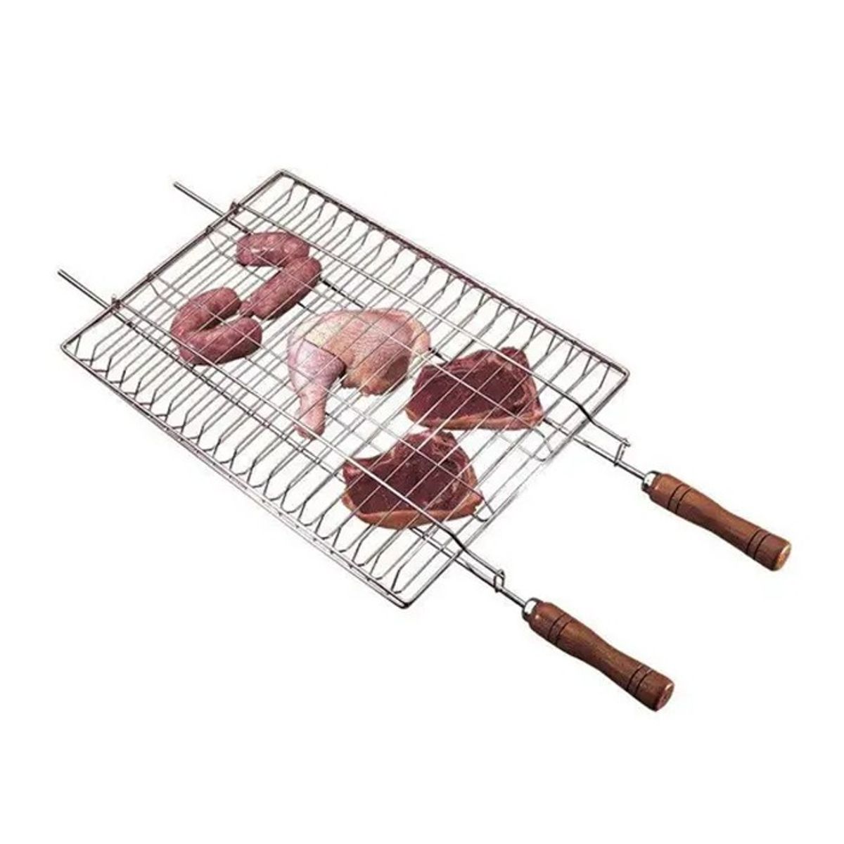 GENERICO - REJILLA DOBLE MANGO DE MADERA PARA PARRILLA