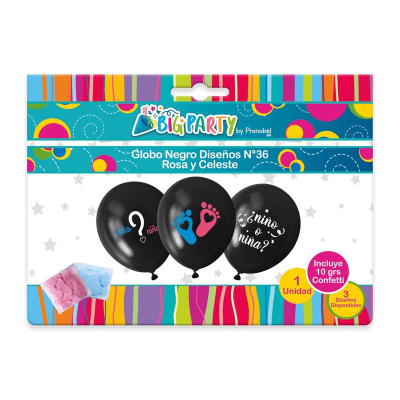 BIG PARTY - Pack Globo Color Negro + Confetti + 3 Diseños Impresos Big Party