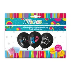 BIG PARTY - Pack Globo Color Negro + Confetti + 3 Diseños Impresos