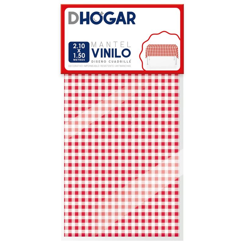 PRONOBEL - Mantel Vinilo Cuadrille Rojo 210x150 cm