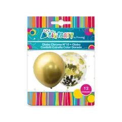 BIG PARTY - Pack Globo Chrome Dorado + Confetti Estrella Dorada