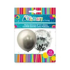 BIG PARTY - Pack Globo Chrome Plateado + Confetti Estrella Plateada