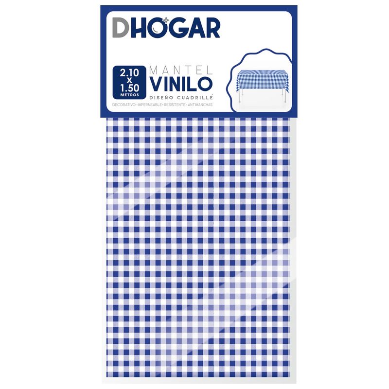 PRONOBEL - Mantel Vinilo Cuadrille Azul 210x150 cm Dhogar