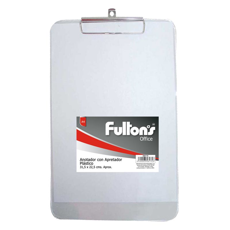 FULTONS - Anotador Con Apretador Acrílico Tomador Metal. Fultons