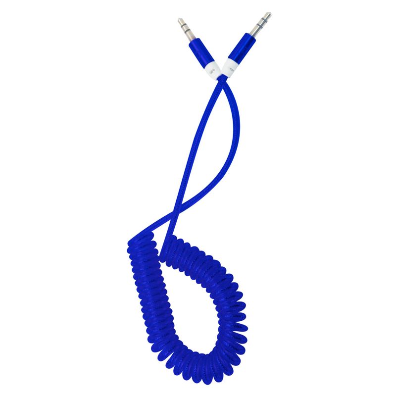 DATACOM - Cable Espiral Audio 3.5 a 3.5 Punta Metal Azul 1 metro