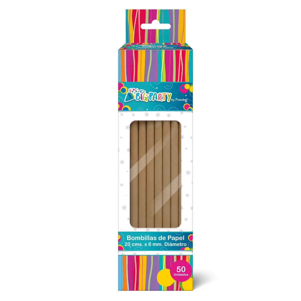 BIG PARTY - Bombilla Papel Kraft 50 unidades