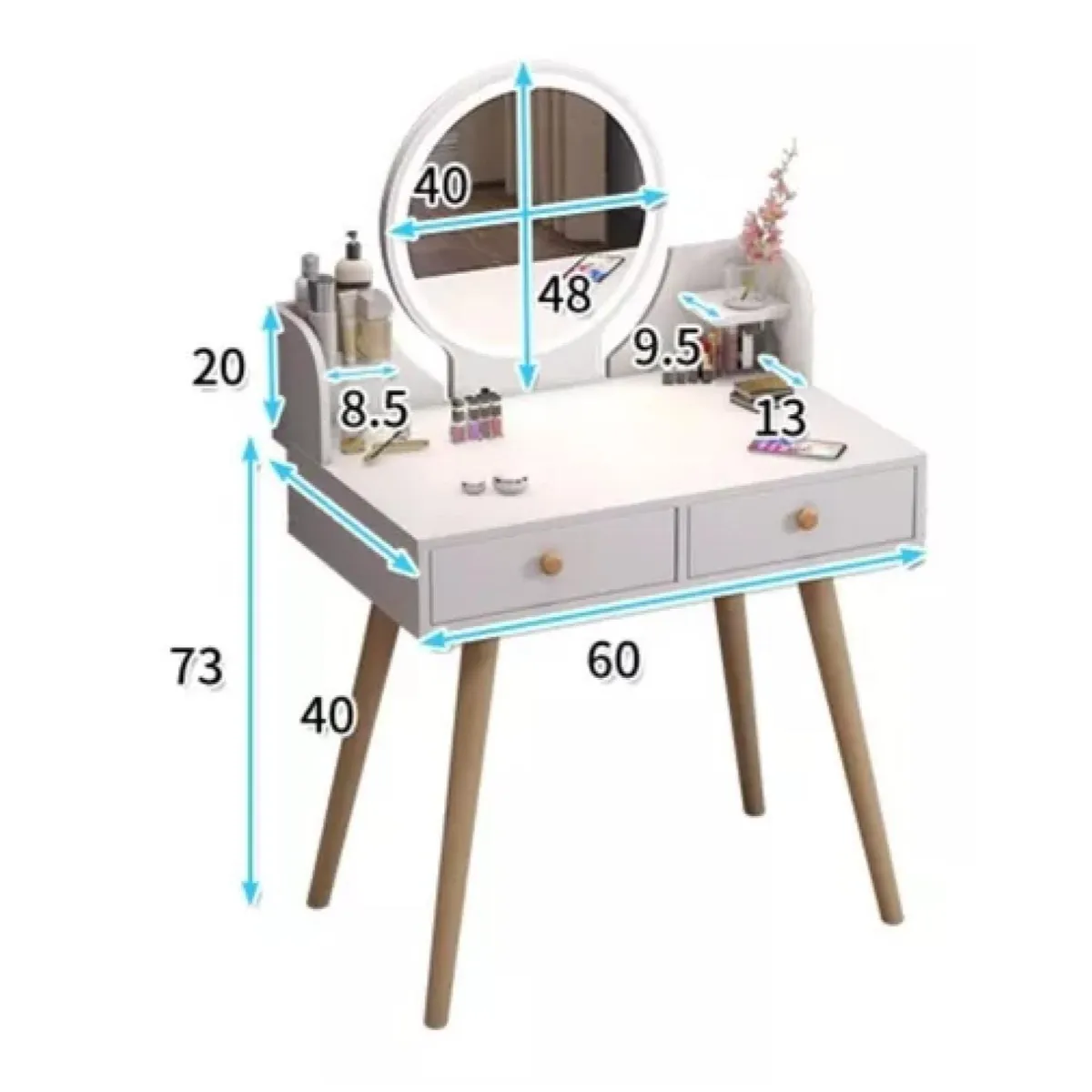 GENERICO - Tocador De Madera Con Espejo 2 Cajones Blanco