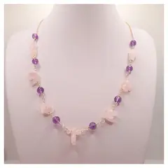 CAT JOYAS - Collar cuarzo rosa con amatistas baño oro