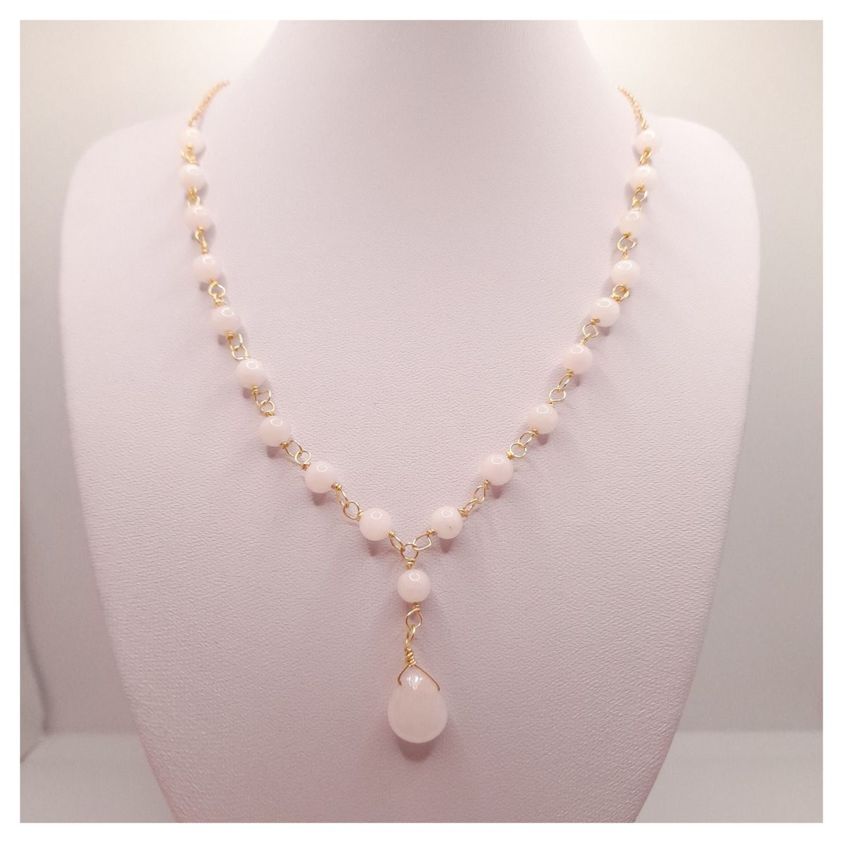 CAT JOYAS - Collar cuarzo rosa con colgante de gota