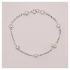 CAT JOYAS - Pulsera de plata fina con perlas de río