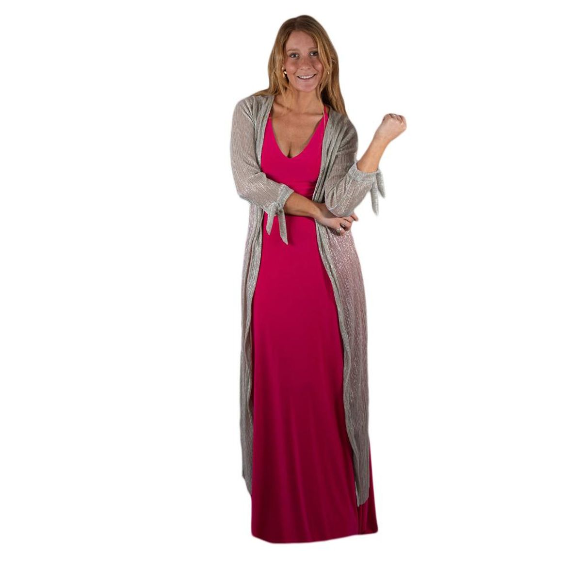 MARIA PASKARO - Tapado Kimono Largo Verona Plateado Plisado Transparente Metalizado Maria Paskaro - Plateado