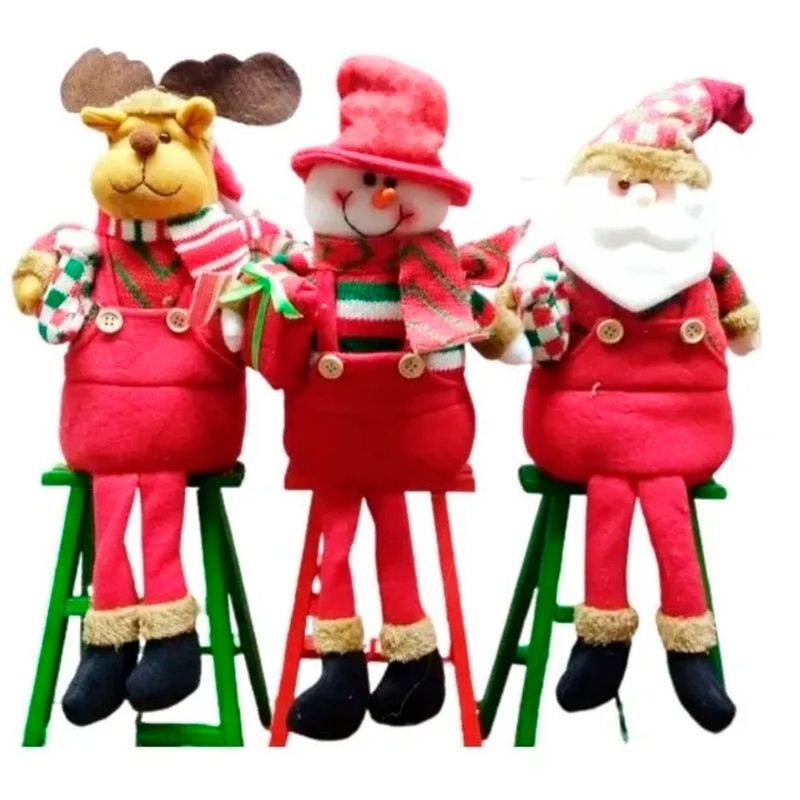 GENERICO - pack Muñecos navidad  viejo pascuero reno y mono de nieve con escalera