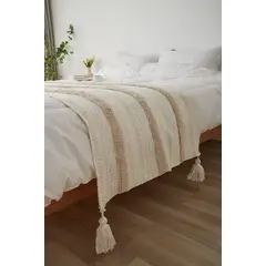 GENERICO - Piecera de algodón con borlas color beige