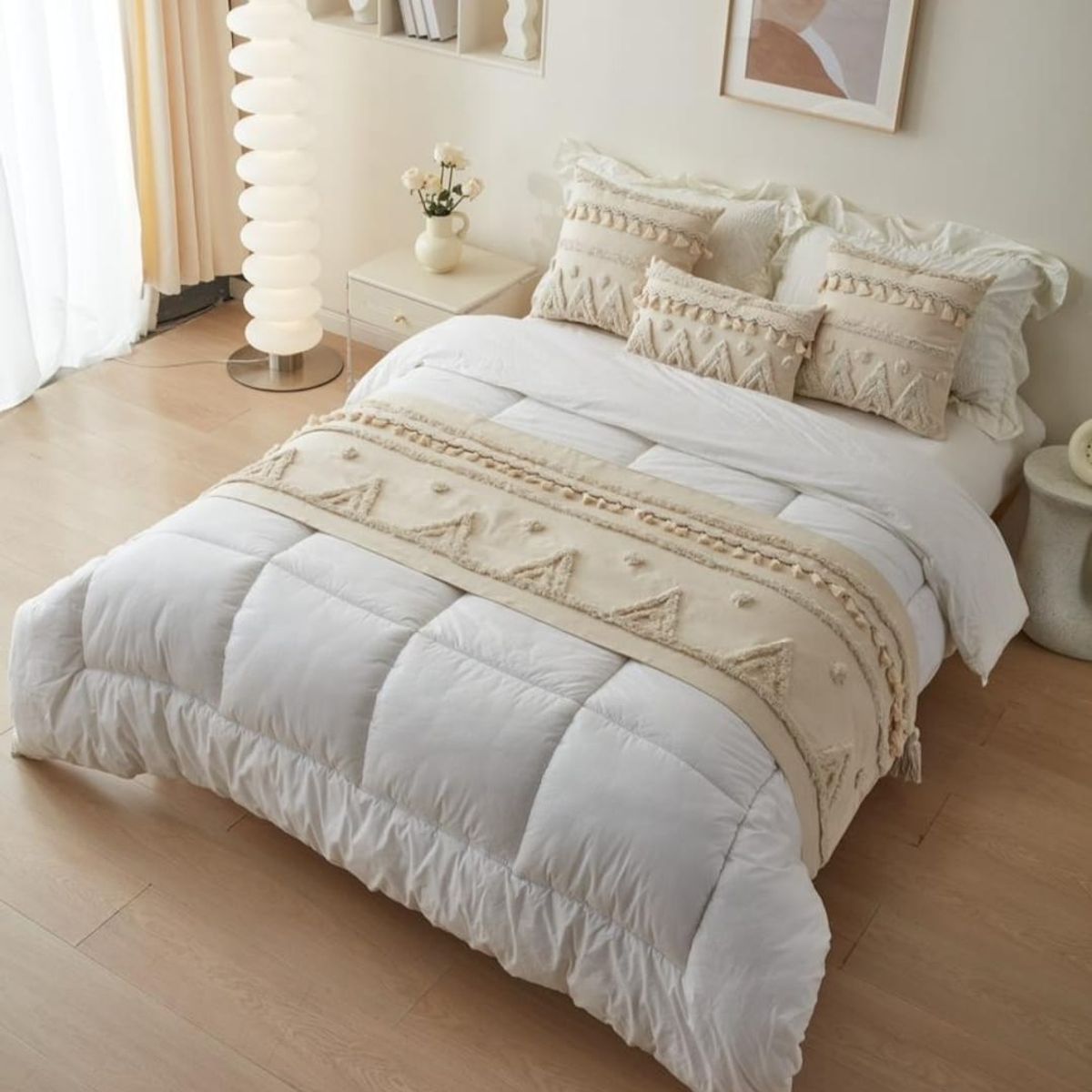 GENERICO - Piecera beige dos fundas de cojín para dormitorio