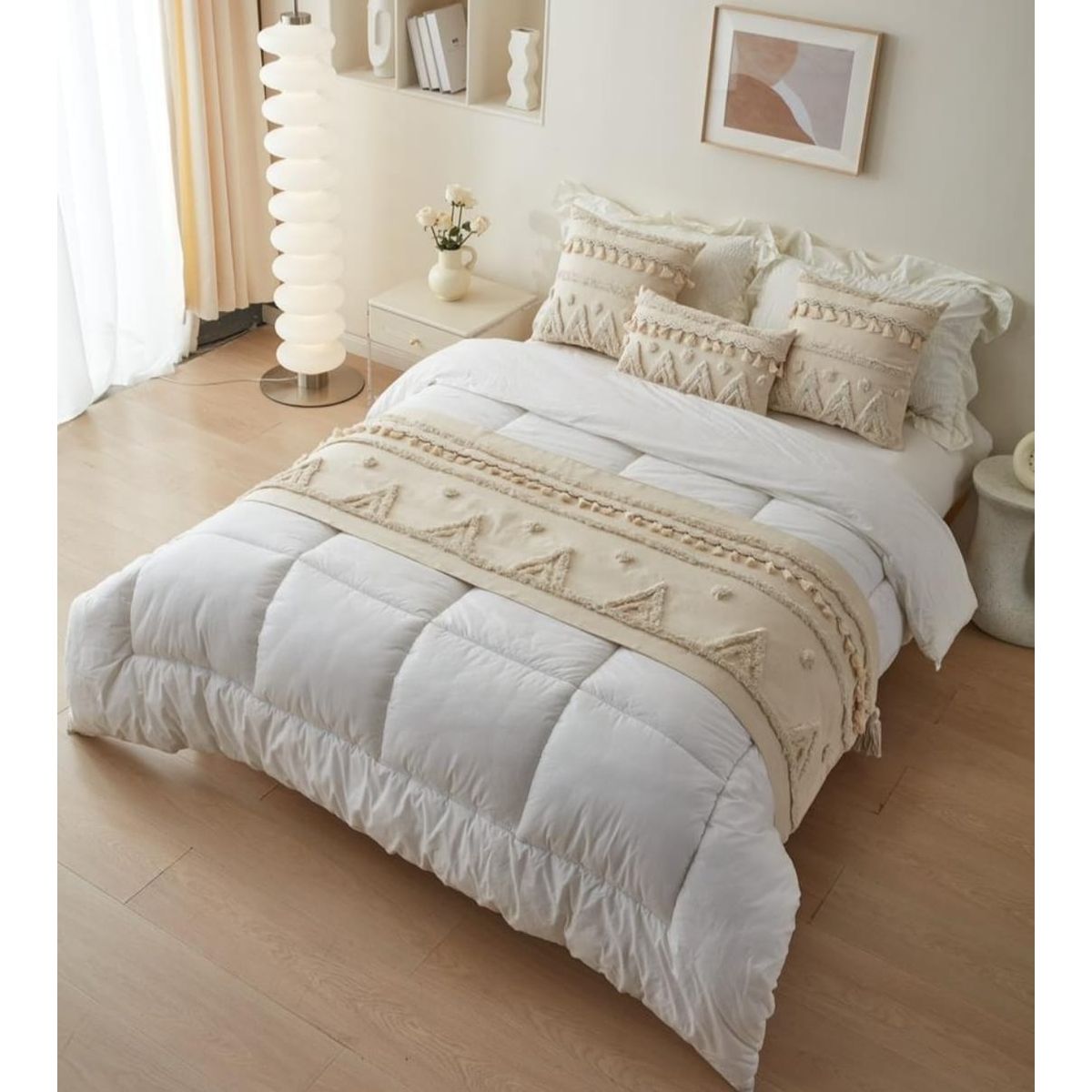 GENERICO - Piecera beige dos fundas de cojín para dormitorio