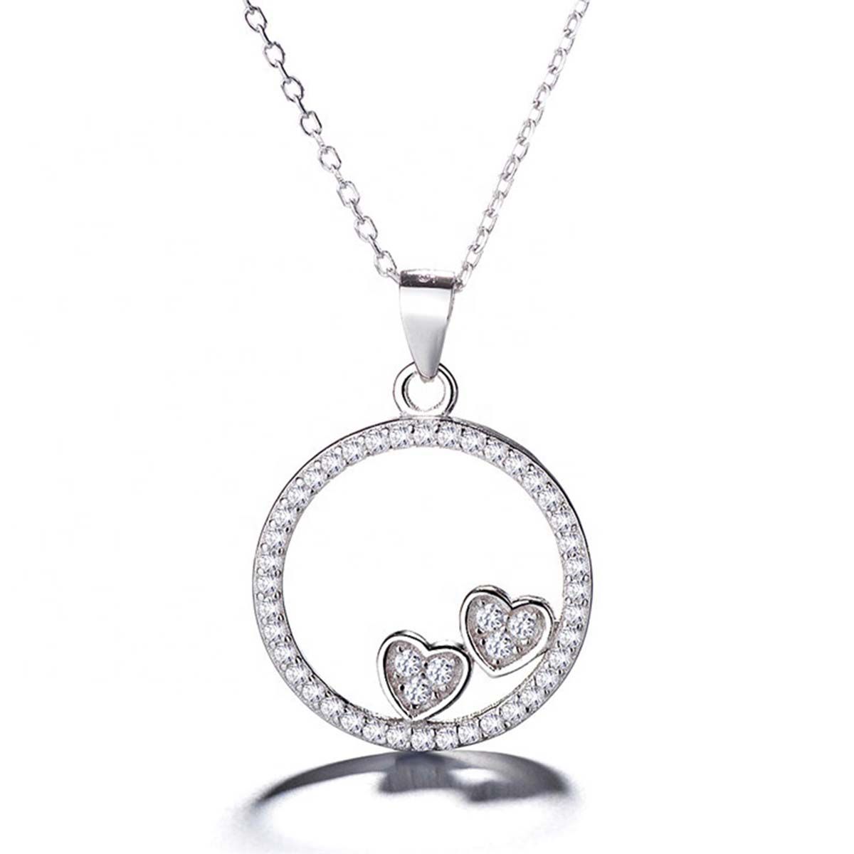 GENERICO - Collar Con Colgante Plata 925 Círculo Corazones Circones Joya Mujer