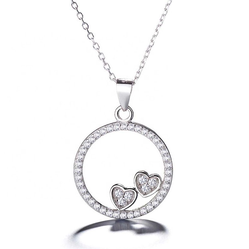 GENERICO - Collar Con Colgante Plata 925 Círculo Corazones Circones Joya Mujer
