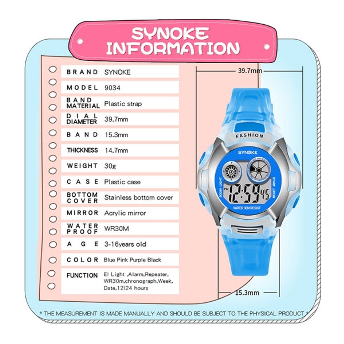 SYNOKE - Reloj Digital Juvenil SYNOKE 9034 - Reloj Niño - Niña