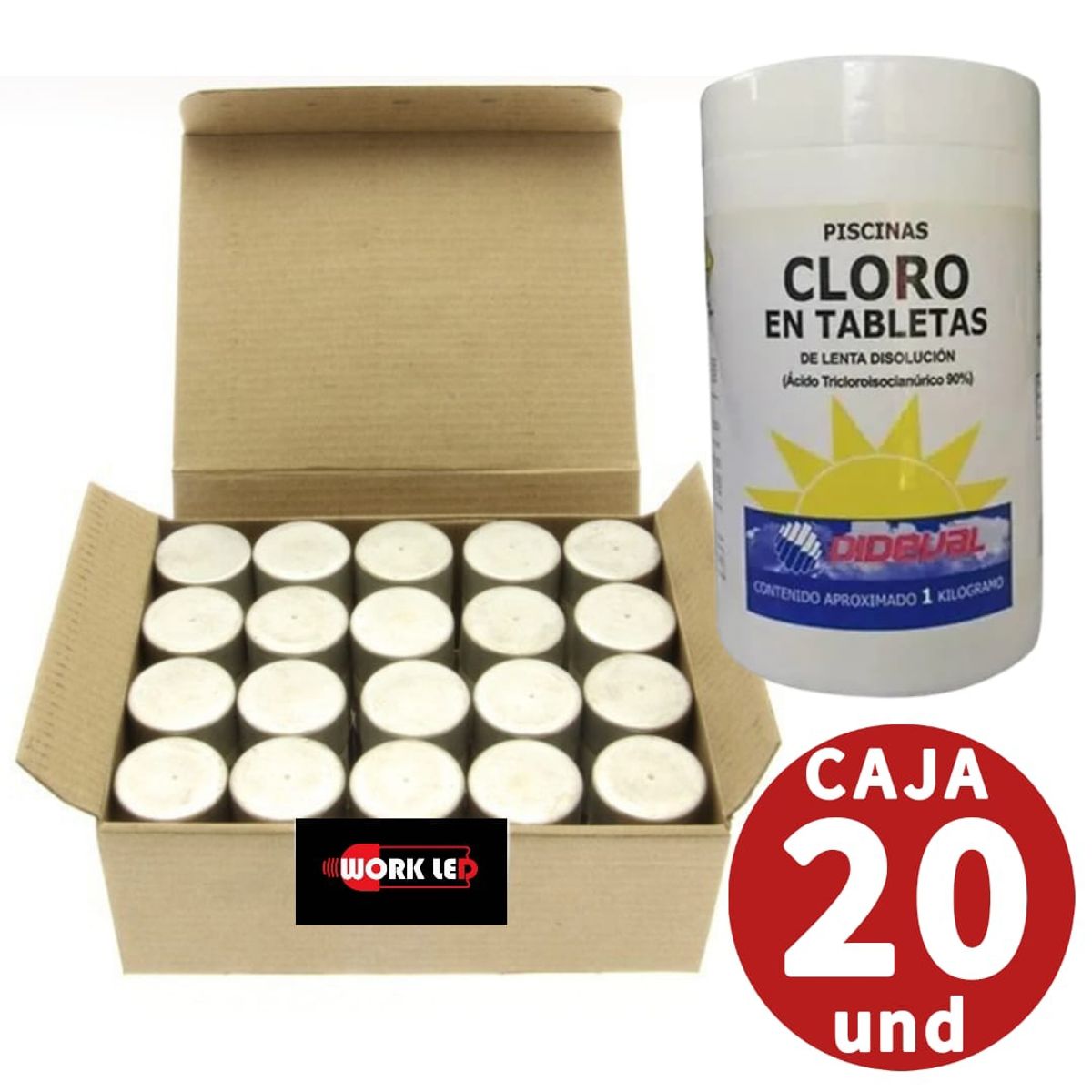 GENERICO - Cloro Tabletas  lenta disolucion Para Piscinas 1 Kgs X Caja 20 Und