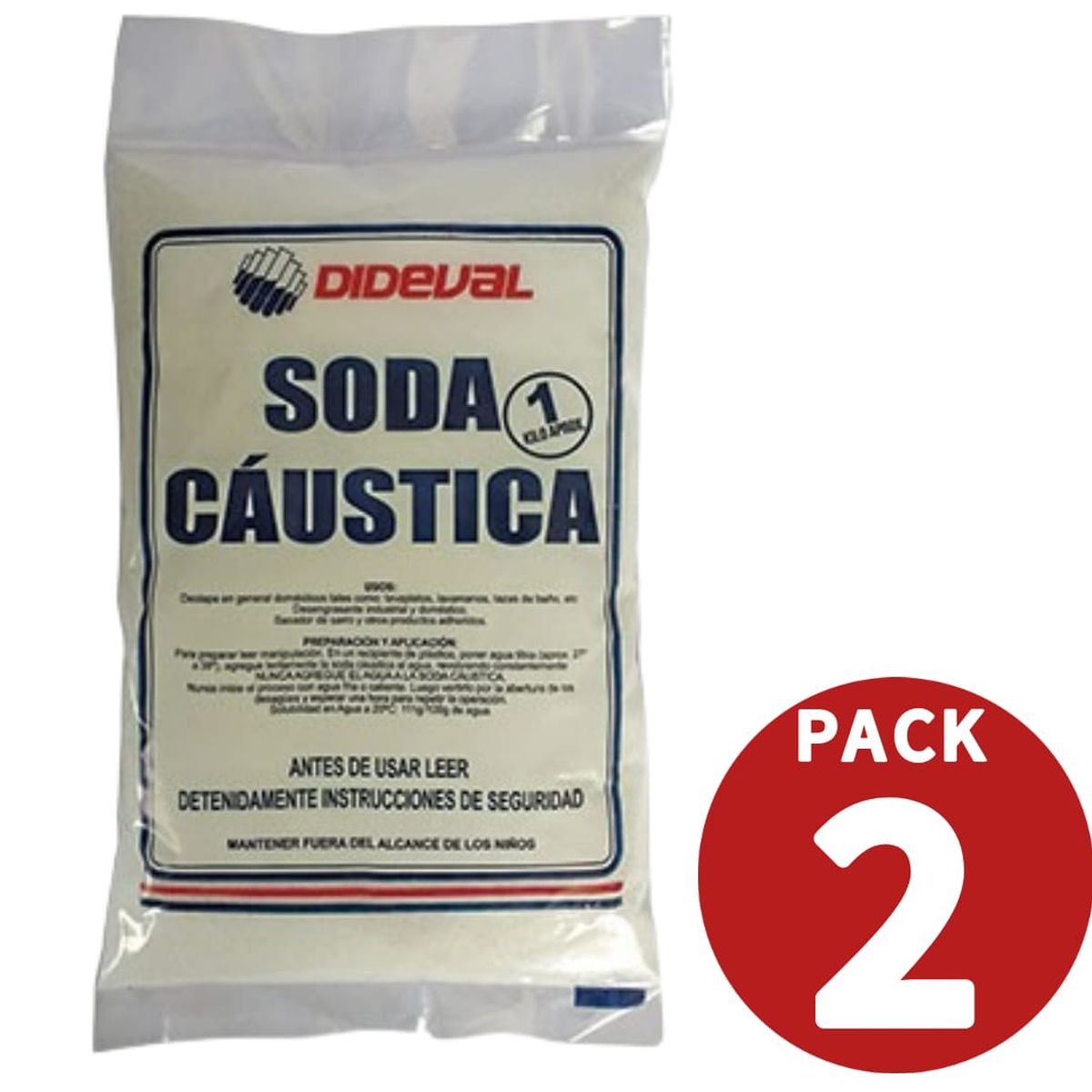 DIDEVAL - Soda Caustica Perlas Bolsa 1 Kilo Pack 2 Unidades