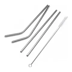 GENERICO - Set Bombillas Acero Inoxidable 4 Unidades + 1 Cepillos.