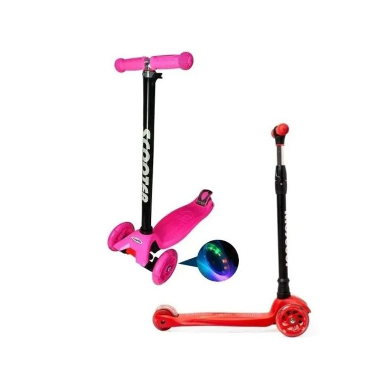 GENERICO - Scooter Monopatin 3 Ruedas Led Plegable Ajustable Rojo