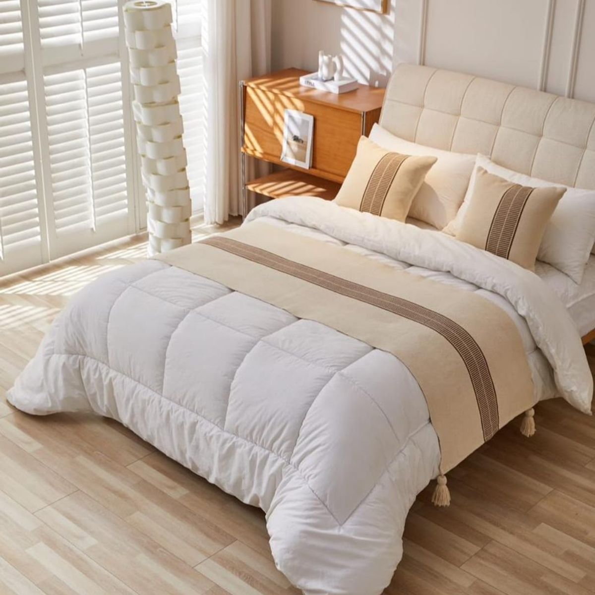 GENERICO - Piecera tejida con borlas 210x 70 cms + dos fundas de cojin