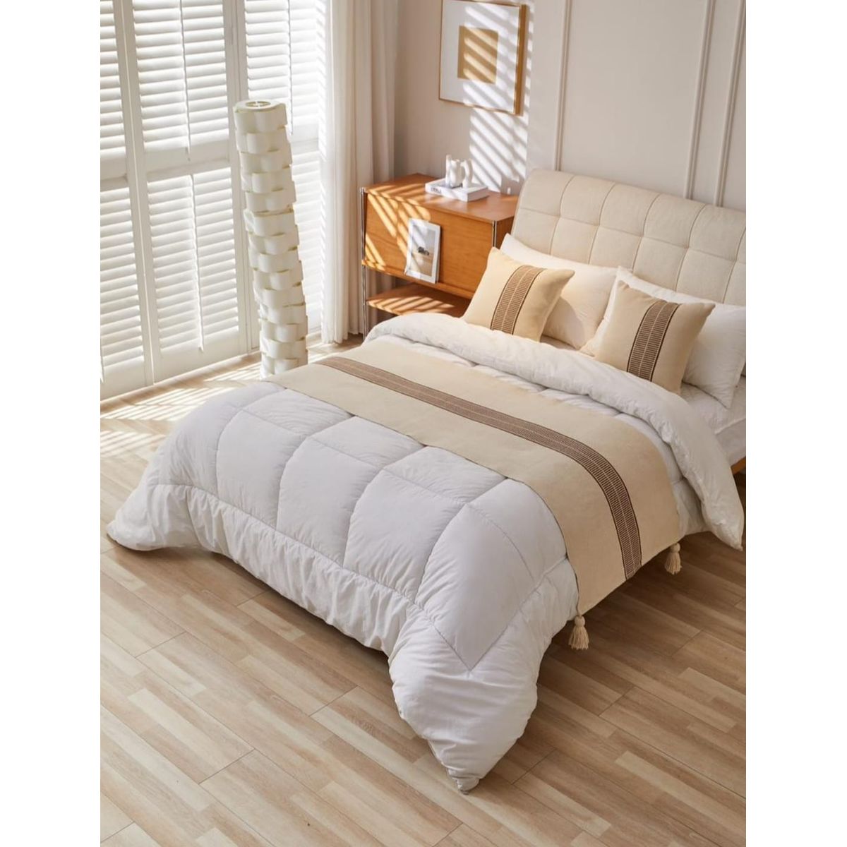 GENERICO - Piecera tejida con borlas 210x 70 cms + dos fundas de cojin