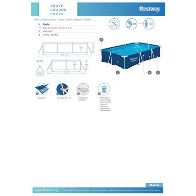 Imagen 2 del producto Piscina Rectangular Steel Pro 300MX201MX66Cm Azul 3300L