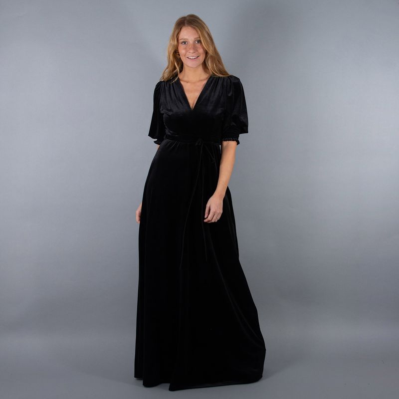 MARIA PASKARO - Vestido Largo Sevilla Negro Terciopelo Mangas Maria Paskaro