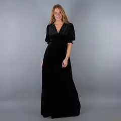 MARIA PASKARO - Vestido Largo Sevilla Negro Terciopelo Mangas