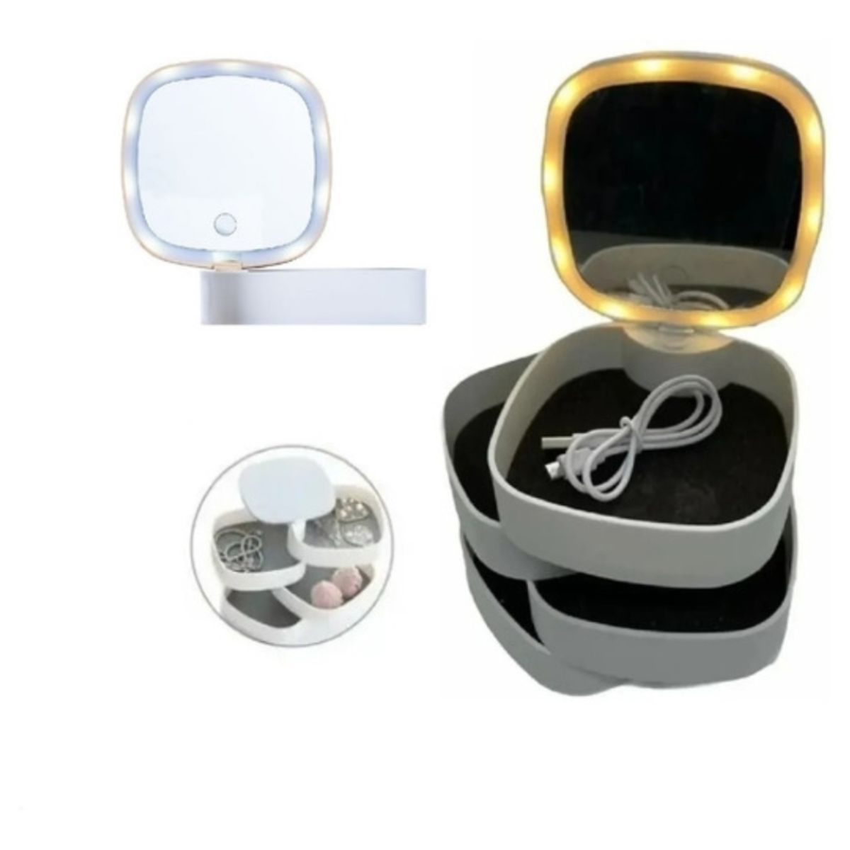 GENERICO - Organizador de Joyas Con Espejo y Luz Led